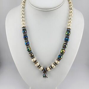 Faux Pearl And Aurora Borialis Crystal Vintage‎ Style Necklace